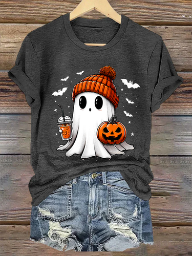 Women's Halloween Printed Casual Crew Neck Loose T-Shirt - Just Fashion Now - Modalova