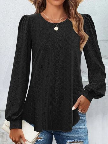 Plain Crew Neck Casual Lace T-Shirt - Just Fashion Now - Modalova