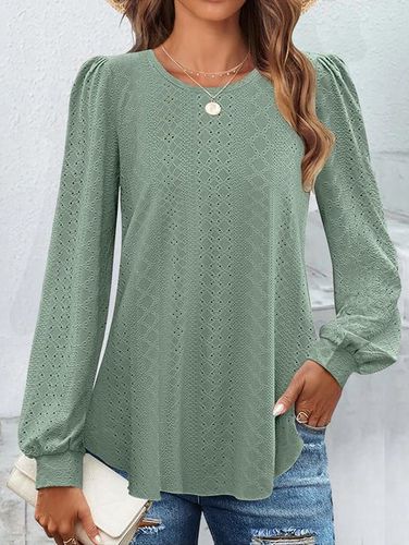 Plain Crew Neck Casual Lace T-Shirt - Just Fashion Now - Modalova