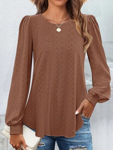 Plain Crew Neck Casual Lace T-Shirt - Just Fashion Now - Modalova