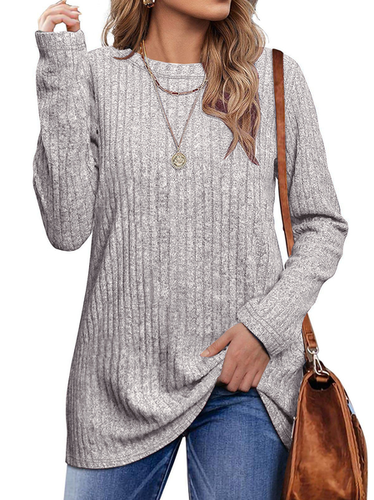 Women's Plain Knitted Crew Neck Casual Top - Just Fashion Now - Modalova