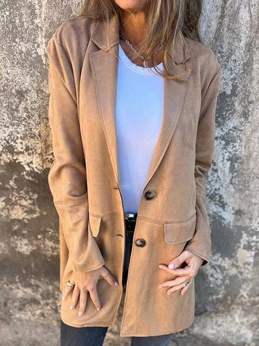 Suede Lapel Collar Casual Plain Coat - Just Fashion Now - Modalova