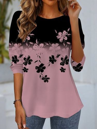 Women's Long Sleeve T-shirt Spring/Fall Black Floral Jersey Crew Neck Daily Going Out Casual Top - Just Fashion Now - Modalova