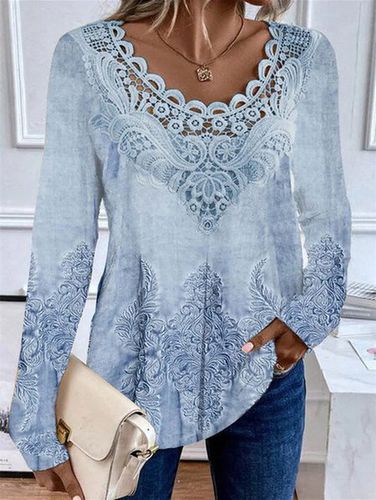 Lace Casual Floral Loose Blouse - Just Fashion Now - Modalova