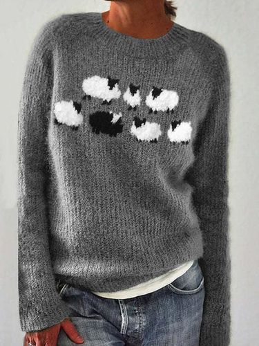 Casual Loose Crew Neck Sweater - Just Fashion Now - Modalova