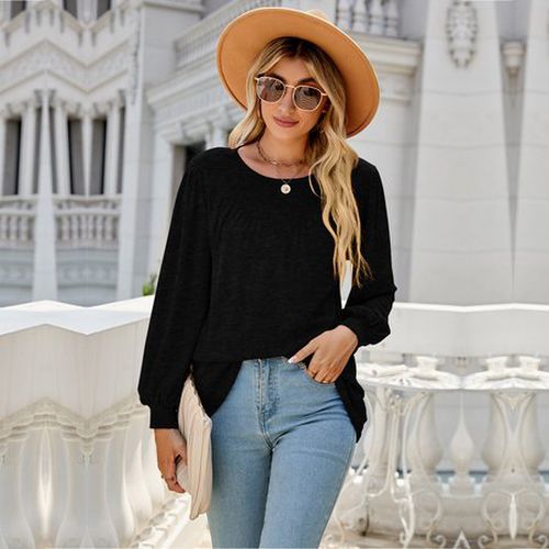 Women's Long Sleeve Blouse Spring/Fall Apricot Plain Crew Neck Daily Going Out Casual Top - Just Fashion Now - Modalova