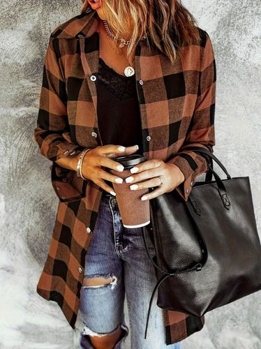 Cotton Loose Casual Plaid Shirt - Just Fashion Now - Modalova