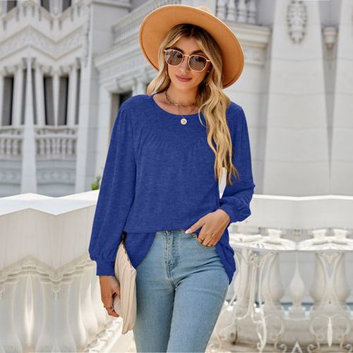 Women's Long Sleeve Blouse Spring/Fall Apricot Plain Crew Neck Daily Going Out Casual Top - Just Fashion Now - Modalova