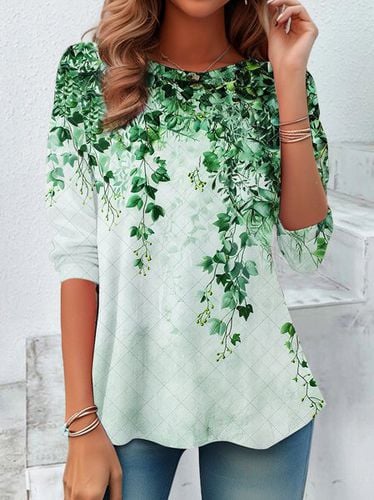 Green Leaf Design Round Neck Casual T-Shirt - Just Fashion Now - Modalova