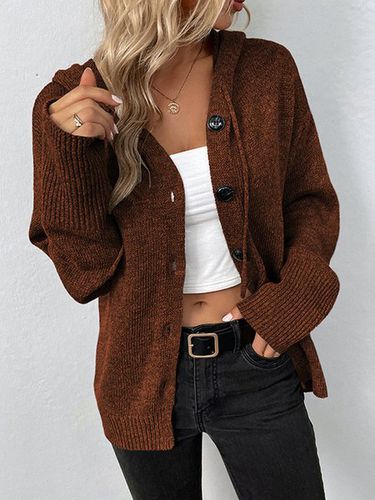 Yarn/Wool Yarn Loose Plain Casual Cardigan - Just Fashion Now - Modalova