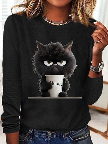 Funny Cat Nope Casual Long Sleeve Shirt - Just Fashion Now - Modalova