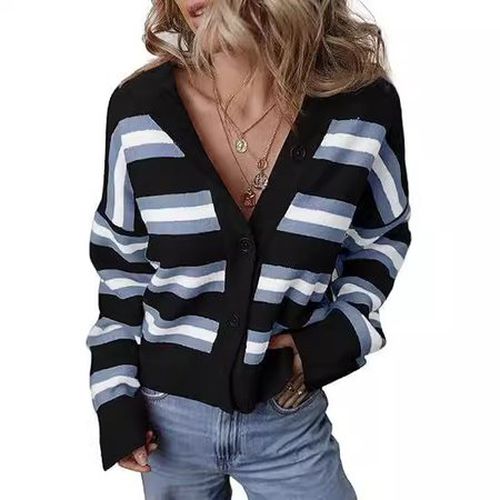 Wool/Knitting Striped Casual Cardigan - Just Fashion Now - Modalova