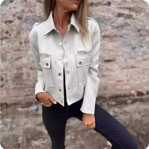 Buckle Shirt Collar Regular Fit Casual Jacket - Just Fashion Now - Modalova