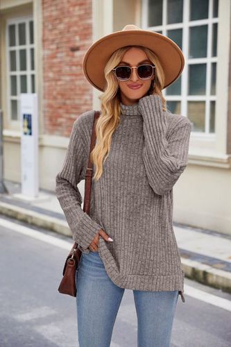 Women's Long Sleeve Blouse Spring/Fall Deep Gray Plain Turtleneck Daily Going Out Casual Top - Just Fashion Now - Modalova