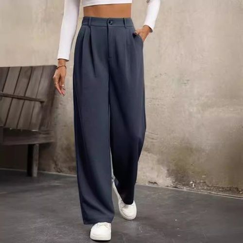 Women's H-Line Straight Pants Daily Going Out Pants Black Casual Buckle Plain Spring/Fall Pants - Just Fashion Now - Modalova