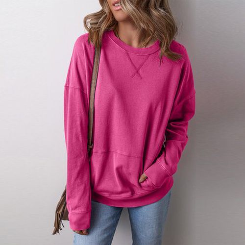 Plain Casual Crew Neck Loose Sweatshirt - Just Fashion Now - Modalova