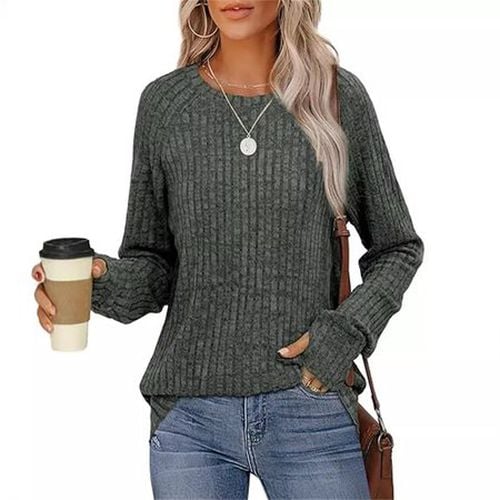 Women's Long Sleeve Blouse Spring/Fall Deep Gray Plain Crew Neck Daily Going Out Casual Top - Just Fashion Now - Modalova