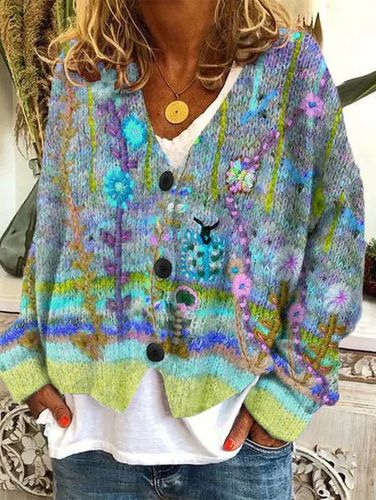 Yarn/Wool Yarn Floral Casual Cardigan - Just Fashion Now - Modalova