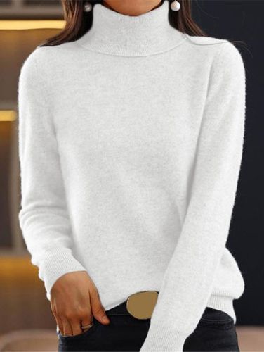 Yarn/Wool Yarn Turtleneck Casual Plain Sweater - Just Fashion Now - Modalova