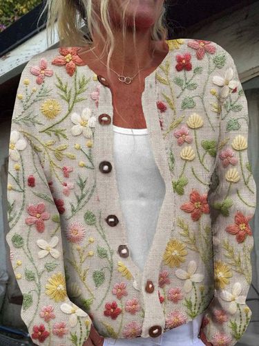 Floral Loose Buttoned Casual Cardigan - Just Fashion Now - Modalova