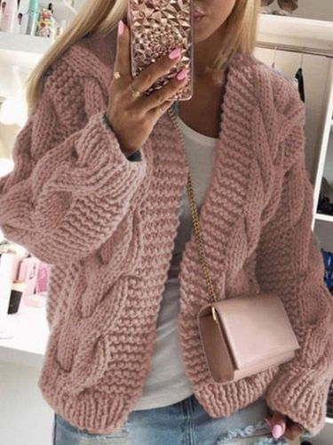 Loose Casual Yarn/Wool Yarn Plain Hoodie Cardigan - Just Fashion Now - Modalova