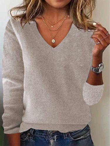 Yarn/Wool Yarn Plain Loose Casual Sweater - Just Fashion Now - Modalova