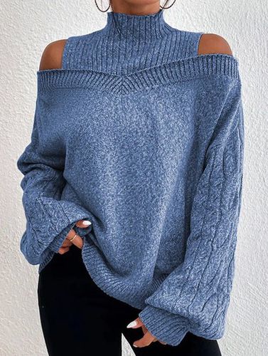 Turtleneck Balloon Sleeve Plain Wool/Knitting Casual Sweater - Just Fashion Now - Modalova