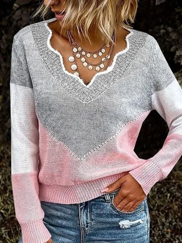 Yarn/Wool Yarn Casual V Neck Sweater - Just Fashion Now - Modalova