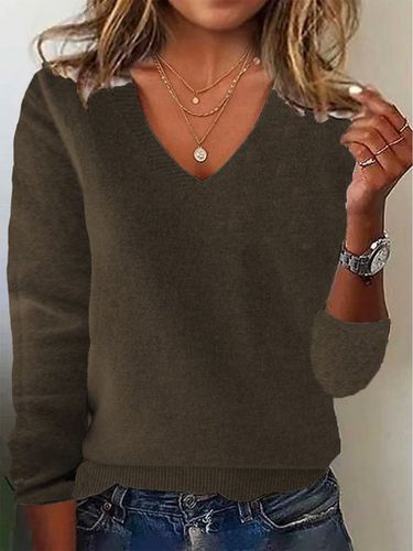 Yarn/Wool Yarn Plain Loose Casual Sweater - Just Fashion Now - Modalova