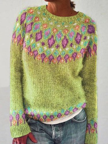 Casual Crew Neck Loose Ethnic Geometry Sweater - Just Fashion Now - Modalova