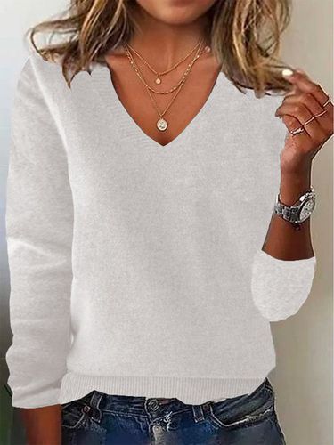 Yarn/Wool Yarn Plain Loose Casual Sweater - Just Fashion Now - Modalova