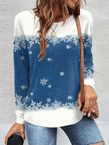 Women's Long Sleeve T-shirt Spring/Fall Blue Snowflake Jersey Crew Neck Daily Going Out Casual Top - Just Fashion Now - Modalova