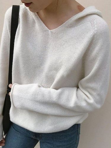 Casual Plain Hoodie Yarn/Wool Yarn Sweater - Just Fashion Now - Modalova