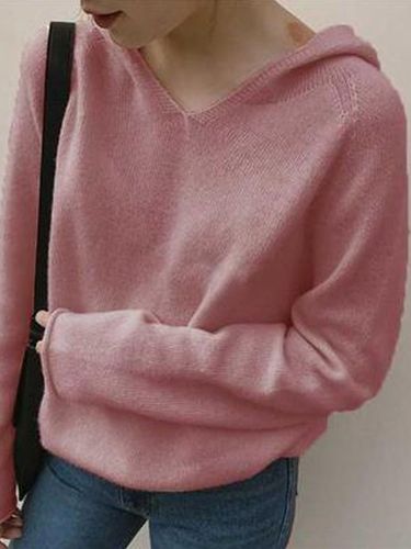 Casual Plain Hoodie Yarn/Wool Yarn Sweater - Just Fashion Now - Modalova