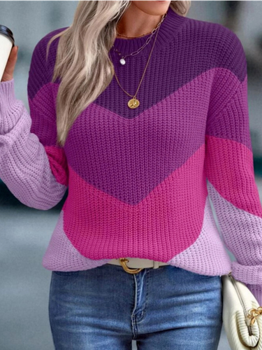 Loose Color Block Casual Sweater - Just Fashion Now - Modalova