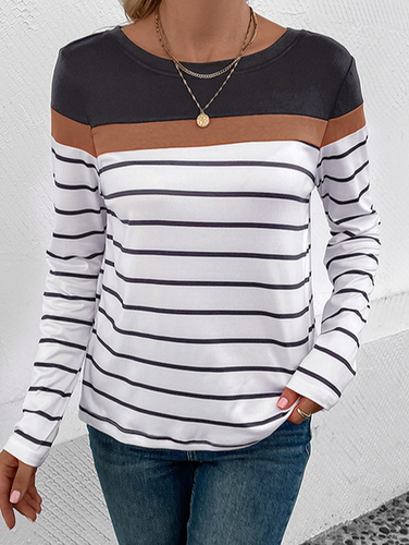 Crew Neck Casual Blouse - Just Fashion Now - Modalova