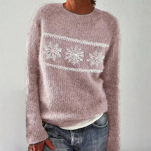 Geometric Crew Neck Casual Sweater - Just Fashion Now - Modalova