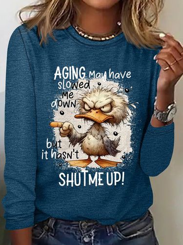 Aging May Have Slowed Me Down Silly Duck Angry Bird Sarcastic Quote Casual Long Sleeve Shirt - Just Fashion Now - Modalova