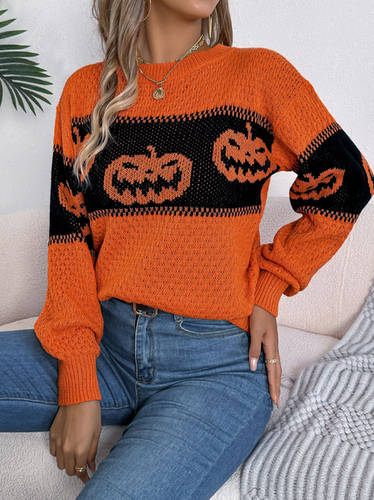 Halloween Casual Loose Wool/Knitting Sweater - Just Fashion Now - Modalova