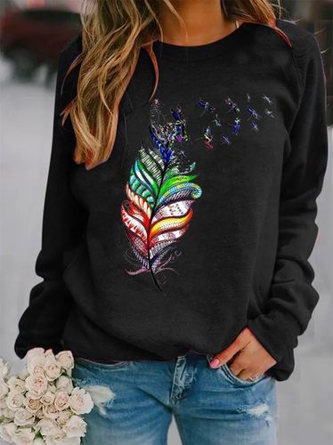 Loose Casual Crew Neck Dragonfly Sweatshirt - Just Fashion Now - Modalova