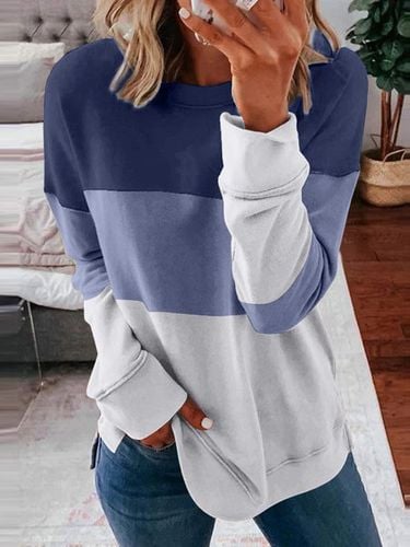 Crew Neck Color Block Casual Sweatshirt - Just Fashion Now - Modalova