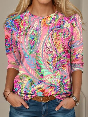 Paisley Design Crew Neck T-Shirt - Just Fashion Now - Modalova