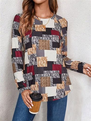 Women's Long Sleeve T-shirt Spring/Fall Black Geometric Jersey Crew Neck Daily Going Out Casual Top - Just Fashion Now - Modalova