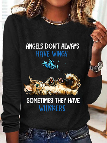 Angels Dont Always Have Wings They Have Whiskers Cat Casual Long Sleeve Shirt - Just Fashion Now - Modalova