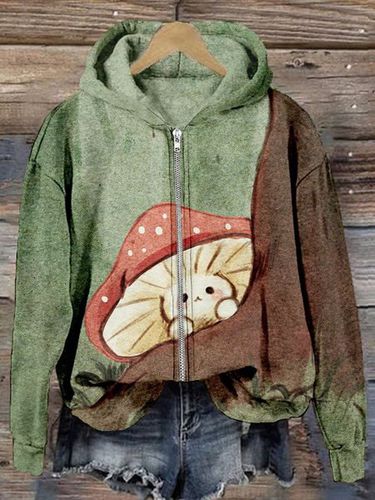 Zipper Loose Ethnic Casual Hoodie Jacket - Just Fashion Now - Modalova