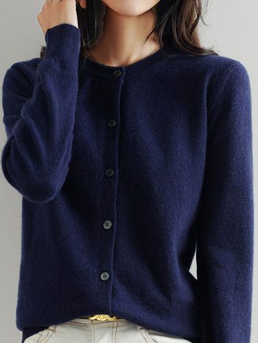 Plain Casual Crew Neck Cardigan - Just Fashion Now - Modalova