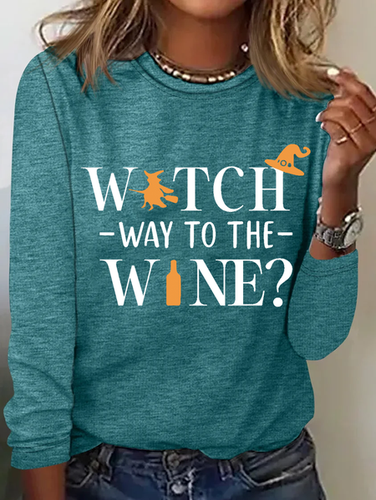 Halloween Witch Way To The Wine T-shirt - Just Fashion Now - Modalova