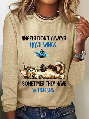 Angels Dont Always Have Wings They Have Whiskers Cat Casual Long Sleeve Shirt - Just Fashion Now - Modalova