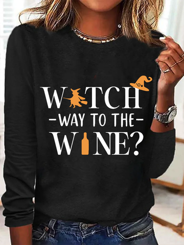 Halloween Witch Way To The Wine T-shirt - Just Fashion Now - Modalova