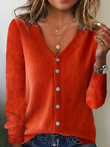 Yarn/Wool Yarn Casual Loose Crew Neck Cardigan - Just Fashion Now - Modalova